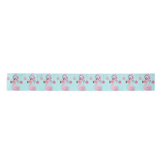 Christmas Flamingo Blue Pink Girly Cute Satin Ribbon (Front)