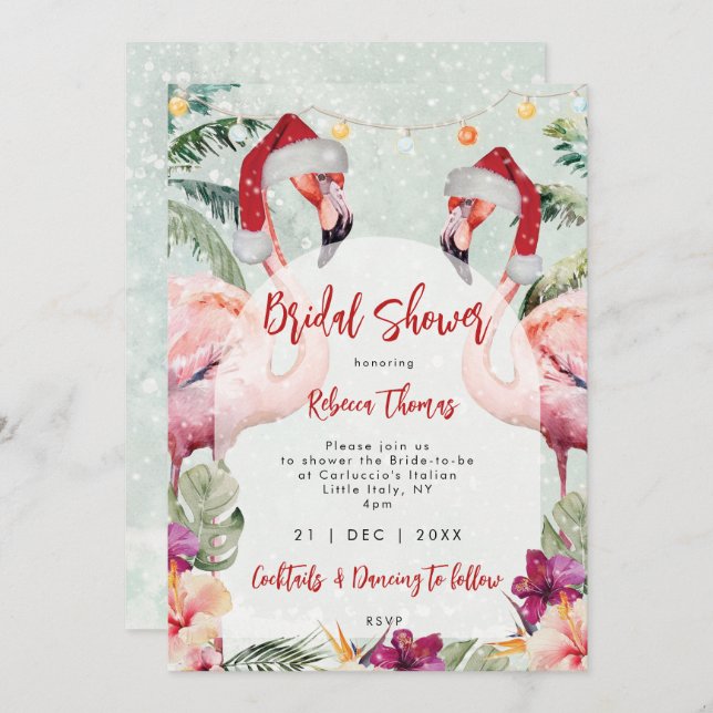 christmas flamingo bridal shower invitation (Front/Back)