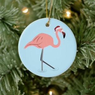 Christmas Flamingo Ceramic Ornament