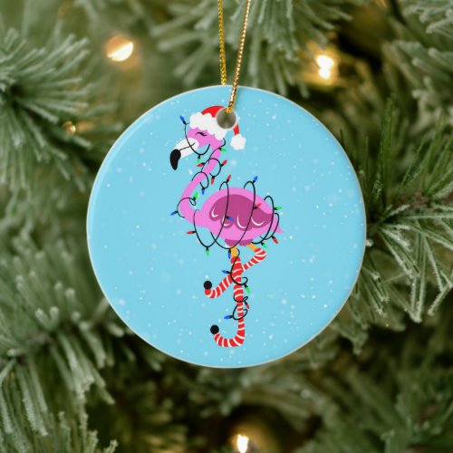 Christmas Flamingo Ceramic Ornament