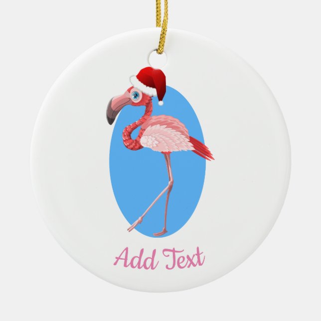 Christmas Flamingo. Ceramic Ornament (Front)