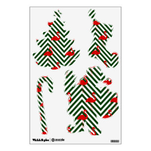 christmas flamingo chevron green wall decal