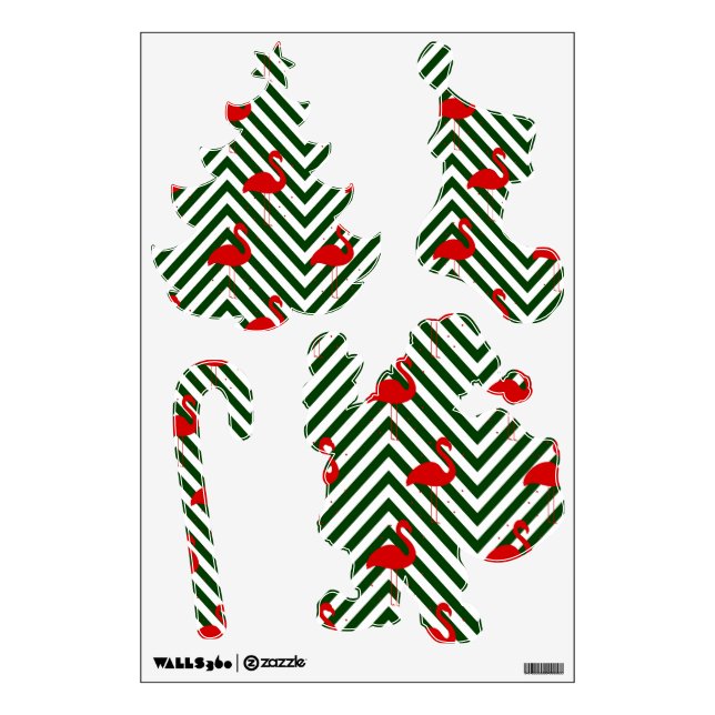 christmas flamingo chevron green wall decal (Front)