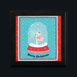Christmas Flamingo Gift Box<br><div class="desc">Christmas Flamingo gift box with the bird in a Snow Globe, and a light turquoise green snowy background. Great for small items, like jewelry. Thanks to the Hungryjpeg for some of the elements in the design.</div>