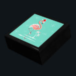 Christmas Flamingo gift box<br><div class="desc">Stylish design with a retro touch featuring a festive pink flamingo wearing a red Santa hat, stars and palm trees decorated with baubles set against an aqua background. A customizable design for you to personalise with your own text, images and ideas. An original digital art image created by Quirky Chic....</div>