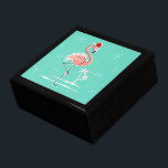 Christmas Flamingo gift box<br><div class="desc">Stylish design with a retro touch featuring a festive pink flamingo wearing a red Santa hat, stars and palm trees decorated with baubles set against an aqua background. A customizable design for you to personalise with your own text, images and ideas. An original digital art image created by Quirky Chic....</div>