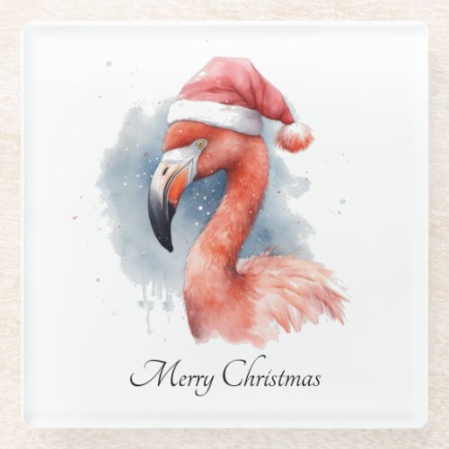 Christmas Flamingo Glass Coaster