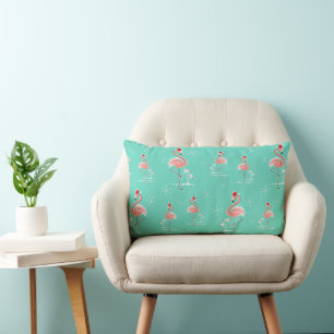 Christmas Flamingo Group lumbar pillow