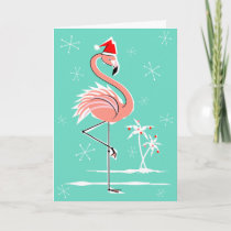 Christmas Flamingo Happy Holidays greetings card