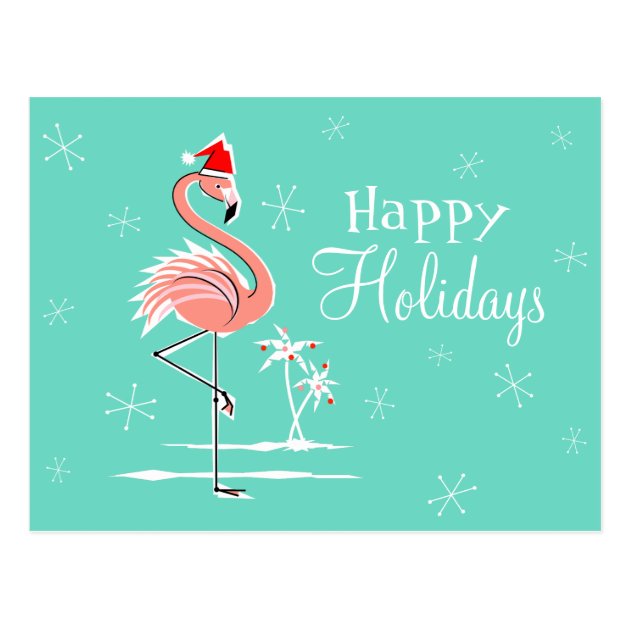 Christmas Flamingo Happy Holidays Horizontal Postcard