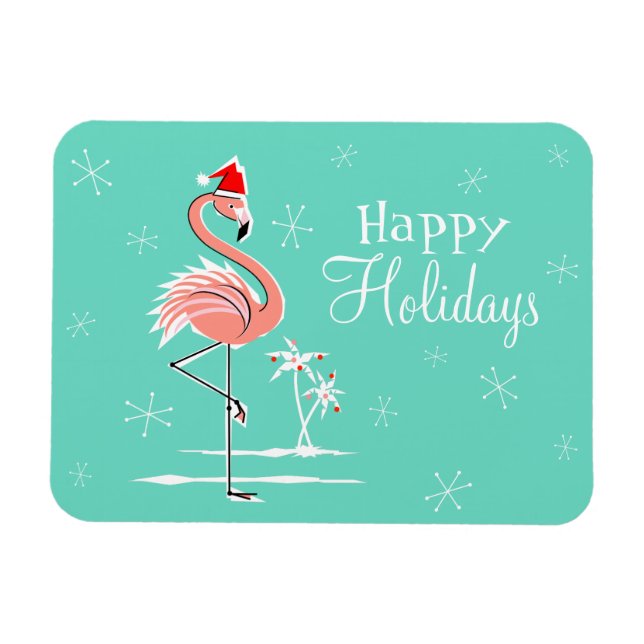 Christmas Flamingo Happy Holidays magnet flexible (Horizontal)
