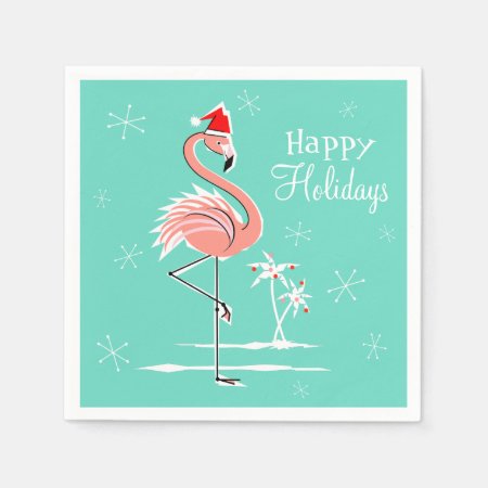 Christmas Flamingo Happy Holidays Paper Napkin