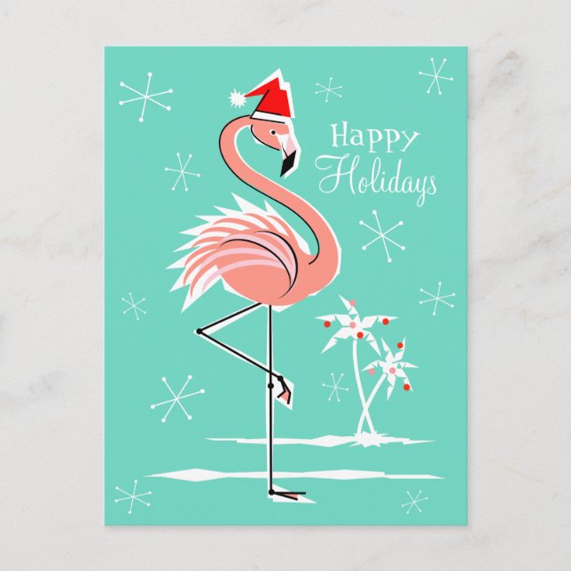 Christmas Flamingo Happy Holidays postcard (Front)