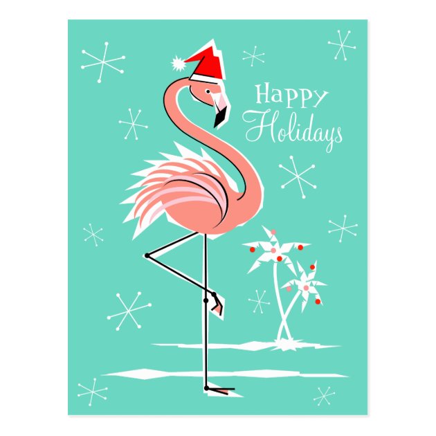 Christmas Flamingo Happy Holidays Postcard