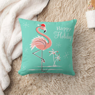 Christmas Flamingo Happy Holidays throw pillow