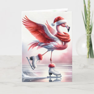 Christmas Flamingo Ice Skating Card