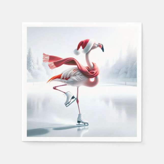 Christmas Flamingo Ice Skating Napkins (Front)