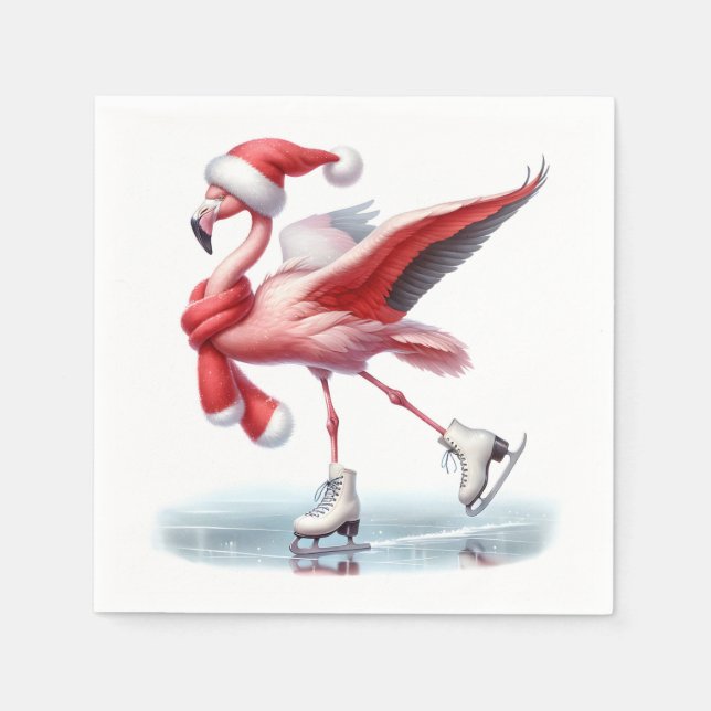 Christmas Flamingo Ice Skating Napkins (Front)
