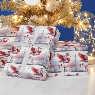 Christmas Flamingo Ice Skating Wrapping Paper