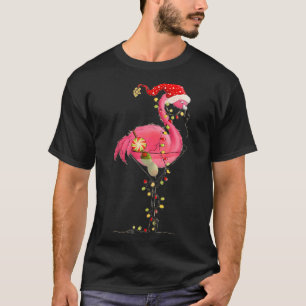 Christmas Flamingo In Martini Gl For Trocal Holida T-Shirt