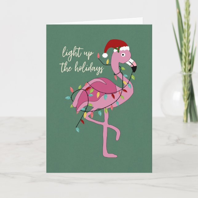 Christmas Flamingo Light up the Holidays Card (Front)