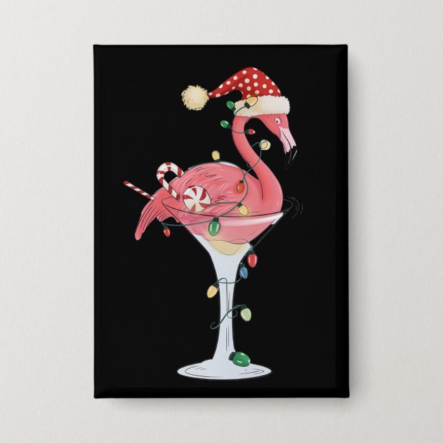 Christmas Flamingo Lights Xmas Tropical Animal  Button (Front)