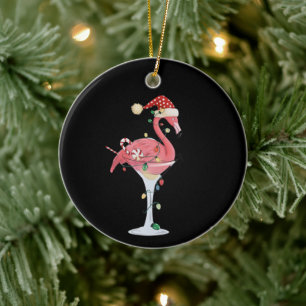 Christmas Flamingo Lights Xmas Tropical Animal Ceramic Ornament