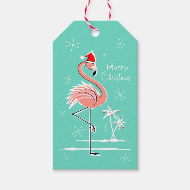 Christmas Flamingo Merry Christmas Aqua Back Gift Tags