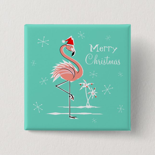 Christmas Flamingo Merry Christmas button square (Front)