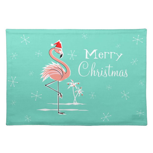 Christmas Flamingo Merry Christmas cloth placemat (Front)
