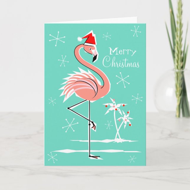Christmas Flamingo Merry Christmas front Holiday Card (Front)