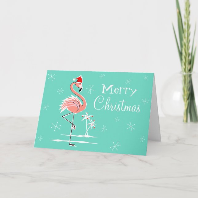 Christmas Flamingo Merry Christmas horizontal Holiday Card (Front)