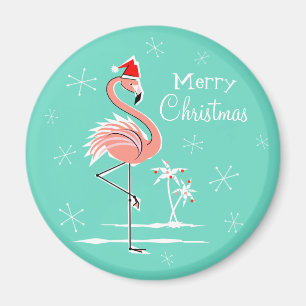 Christmas Flamingo Merry Christmas magnet round
