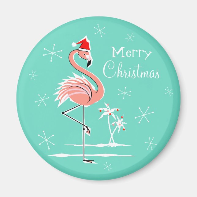 Christmas Flamingo Merry Christmas magnet round (Front)