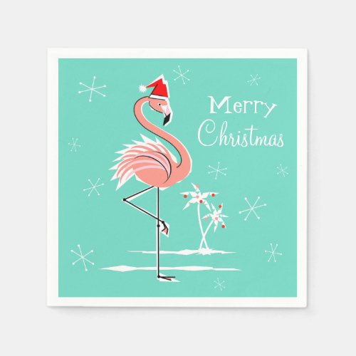 Christmas Flamingo Merry Christmas paper napkin
