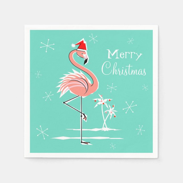 Christmas Flamingo Merry Christmas paper napkin (Front)