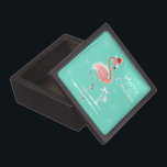 Christmas Flamingo Merry Christmas premium Jewelry Box<br><div class="desc">Stylish design with a retro touch featuring a festive pink flamingo wearing a red Santa hat, stars and palm trees decorated with baubles set against an aqua background. A customizable design for you to personalise with your own text, images and ideas. An original digital art image created by Quirky Chic....</div>