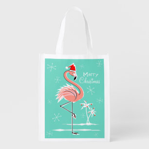 Christmas Flamingo Merry Christmas reusable bag