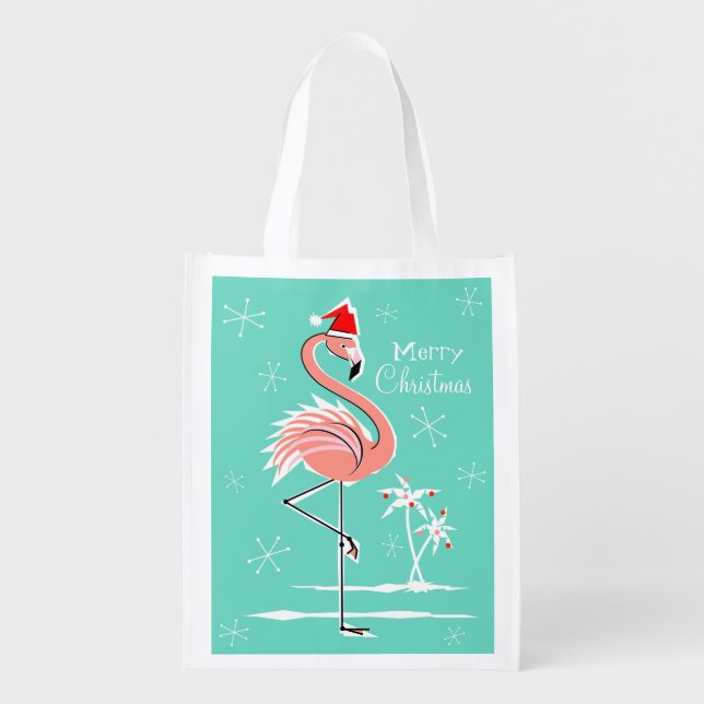 Christmas Flamingo Merry Christmas reusable bag (Front)