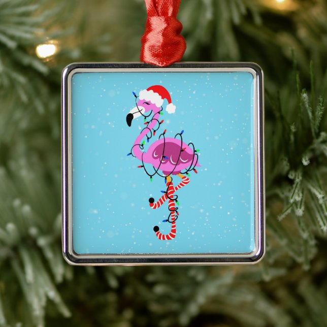 Christmas Flamingo Metal Ornament (Tree)