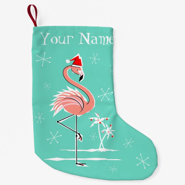 Christmas Flamingo Name stocking two sided (Front)