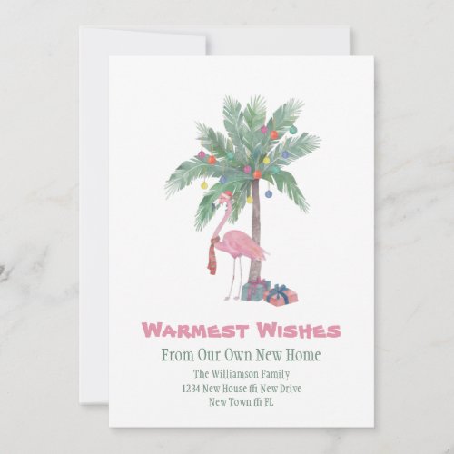 Christmas Flamingo New Home Warmest Wishes  Holiday Card