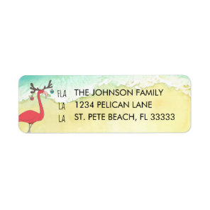 Christmas Flamingo on Beach Return Address Label