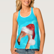 Christmas Flamingo on blue tank top