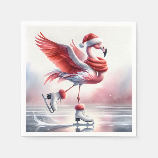 Christmas Flamingo On Skates Napkins (Front)