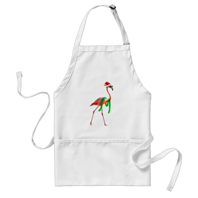 Christmas Flamingo on the Beach Adult Apron (Front)