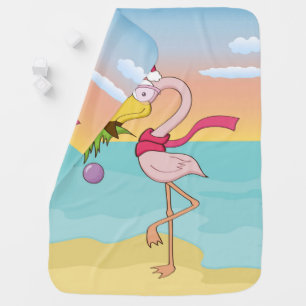 Christmas flamingo on the beach Cute cartoon Baby Blanket