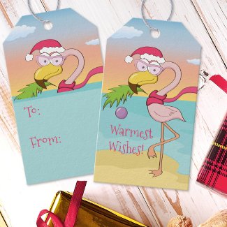 Christmas Flamingo on the Beach Cute Funny Cartoon