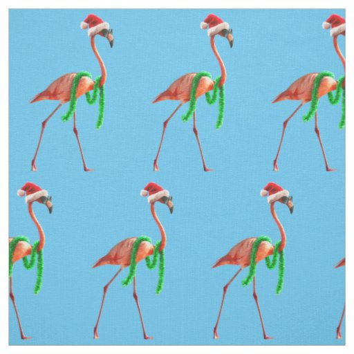 Christmas Flamingo on the Beach Fabric