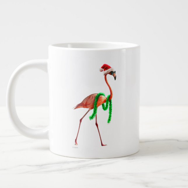 Christmas Flamingo on the Beach Giant Coffee Mug (Left)